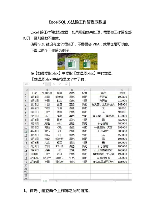 ExcelSQL方法跨工作簿提取数据