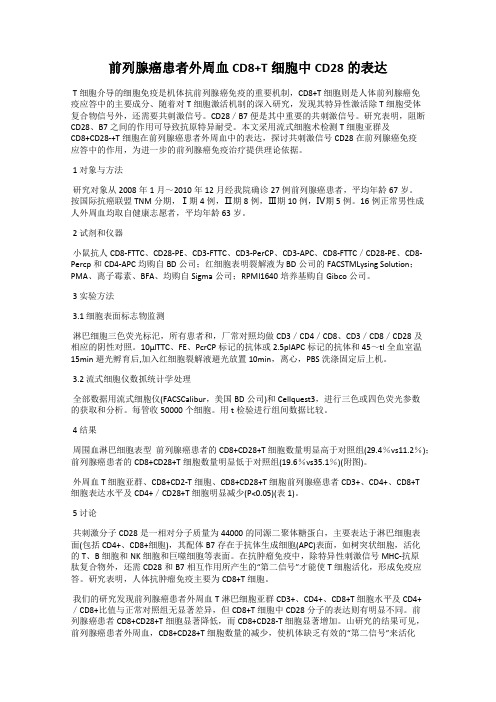 前列腺癌患者外周血CD8+T细胞中CD28的表达