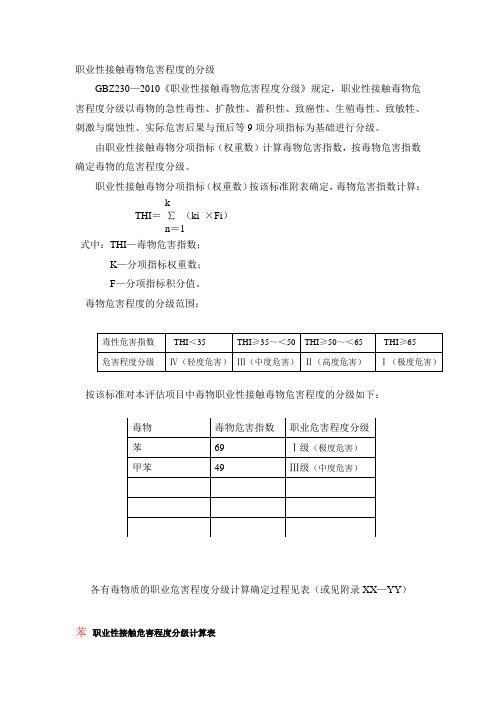 职业性接触毒物危害程度的分级计算★★