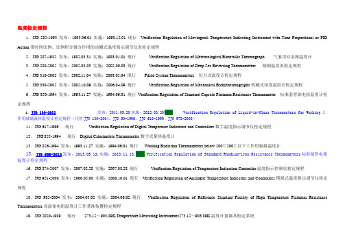 温度压力检定规程目录(20150718)