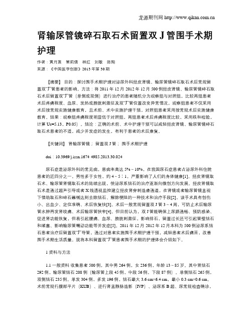 肾输尿管镜碎石取石术留置双J管围手术期护理