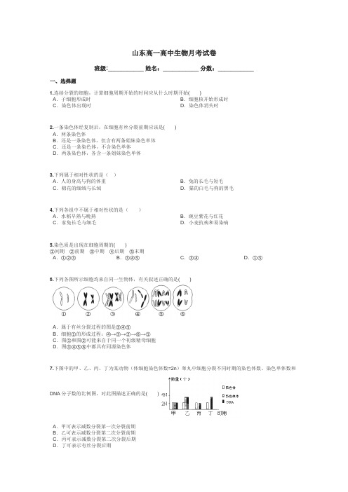 山东高一高中生物月考试卷带答案解析
