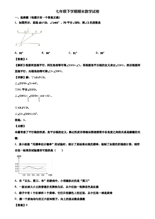 〖汇总3套试卷〗常州市某达标实验中学2020年七年级下学期数学期末预测试题