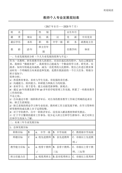 教师个人专业发展规划表格模板50493