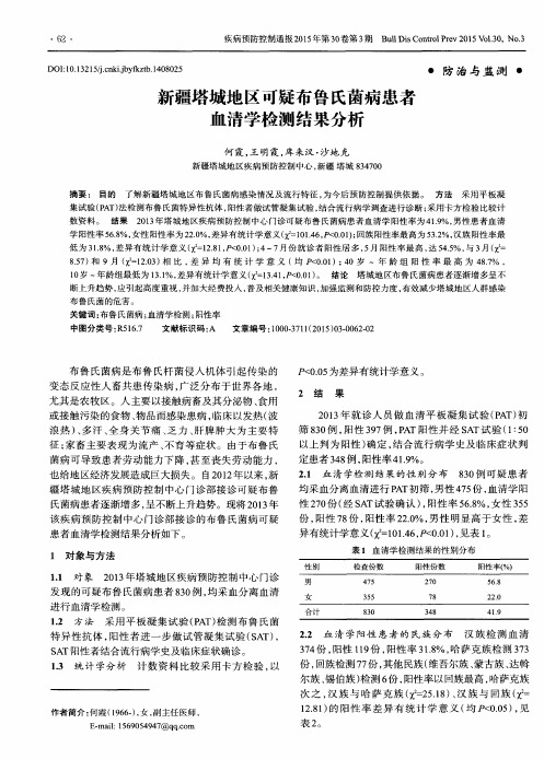 新疆塔城地区可疑布鲁氏菌病患者血清学检测结果分析