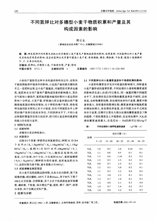 不同氮钾比对多穗型小麦干物质积累和产量及其构成因素的影响