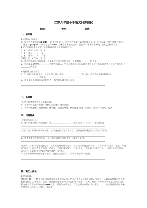 江苏六年级小学语文同步测试带答案解析
