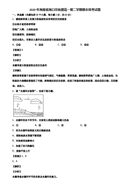 2020年海南省海口市地理高一第二学期期末统考试题含解析