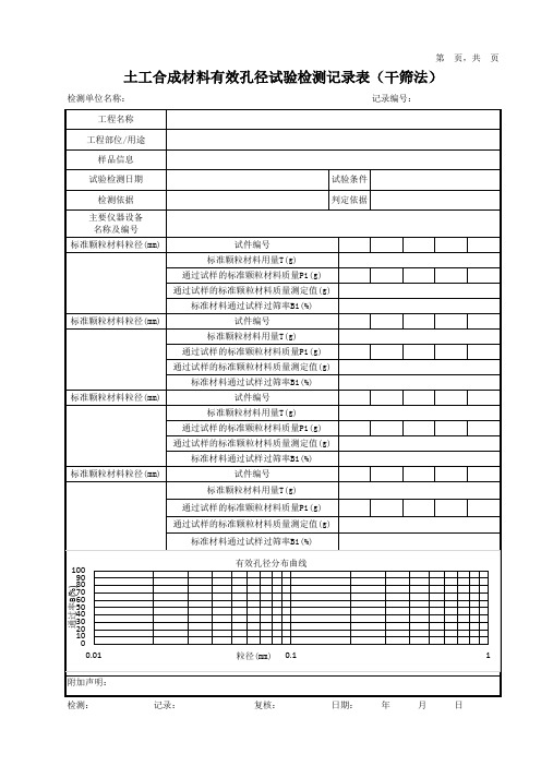 土工合成材料有效孔径试验检测记录表(干筛法)