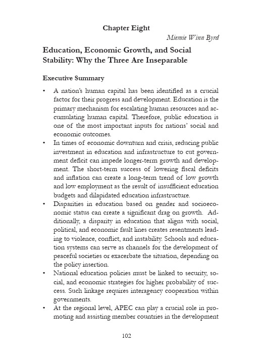 Education, Economic Growth, and SocialStability Why the Three Are Inseparable