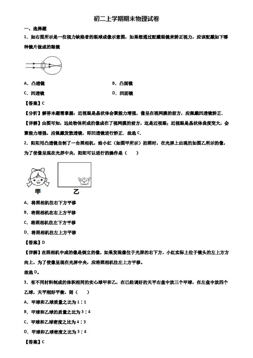 ★试卷3套精选★北京市2021届八年级上学期期末教学质量检测物理试题