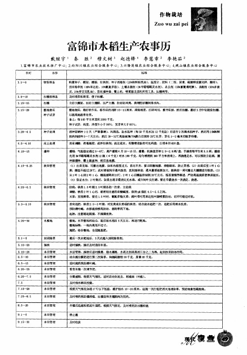 富锦市水稻生产农事历