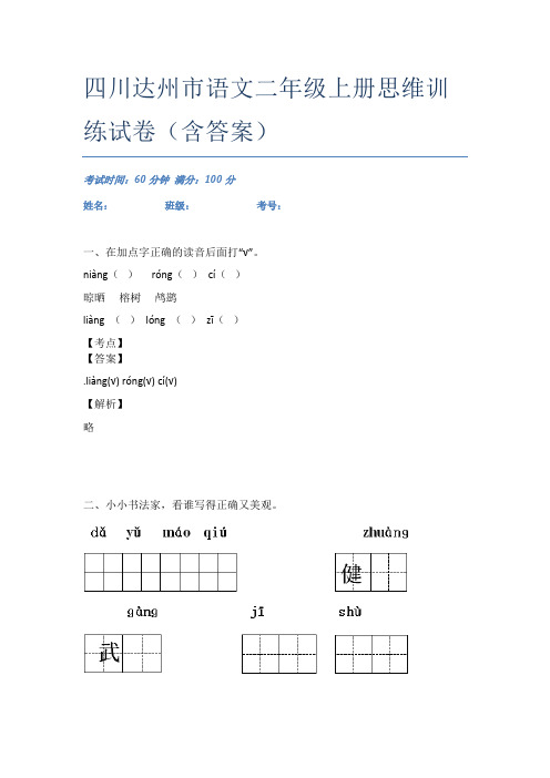 四川达州市语文二年级上册思维训练试卷(含答案)