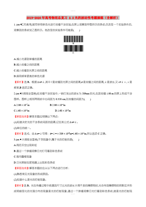 2019-2020年高考物理总复习 2.2光的波动性考题演练(含解析)