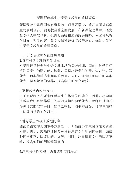 新课程改革中小学语文教学的改进策略