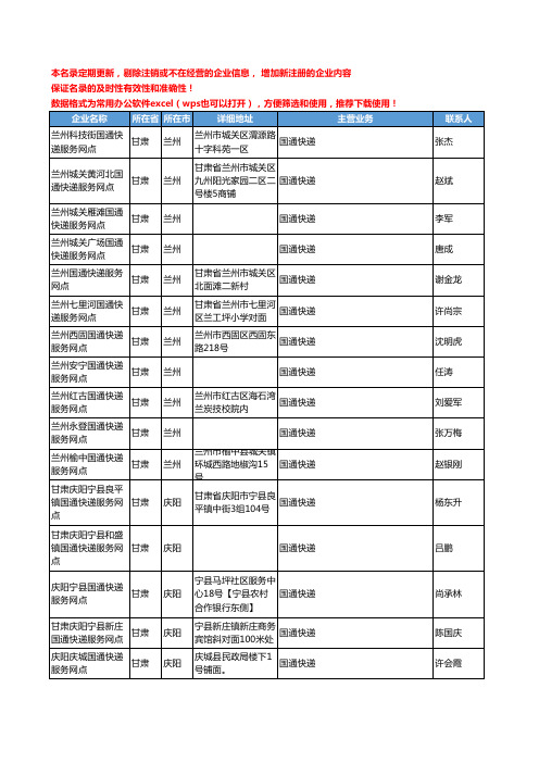 2020新版甘肃省国通快递工商企业公司名录名单黄页联系方式大全75家