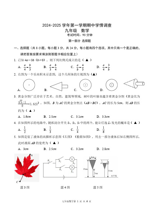 深圳市宝安中学(集团)初中部2024年九年级上学期11月期中考试数学试题