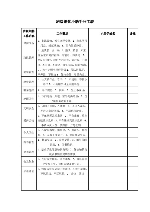 班级细化小助手分工表