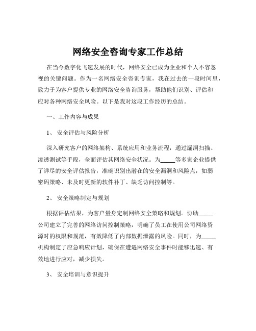 网络安全咨询专家工作总结