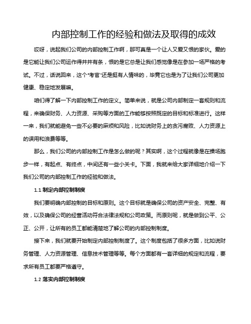 内部控制工作的经验和做法及取得的成效