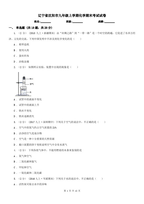 辽宁省沈阳市九年级上学期化学期末考试试卷