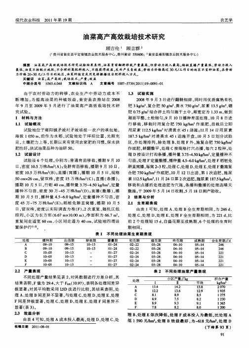 油菜高产高效栽培技术研究