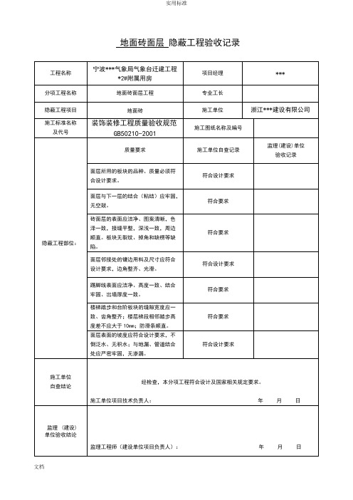 装饰装修隐蔽工程的验收记录簿表(全套范例)96953