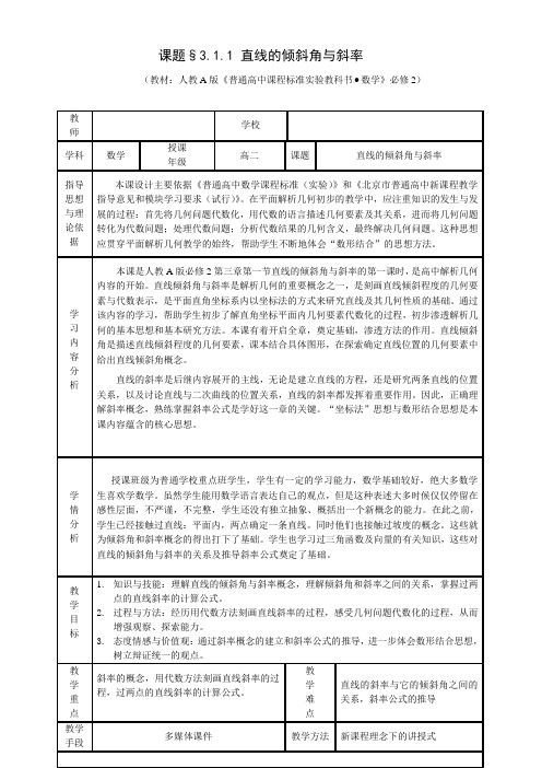 直线的倾斜角和斜率教学设计