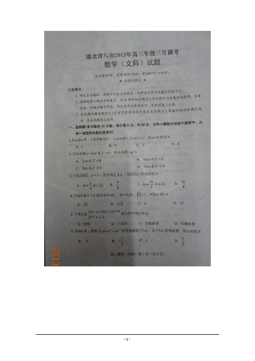 湖北省八市届高三3月联考数学文试题 扫描版含答案