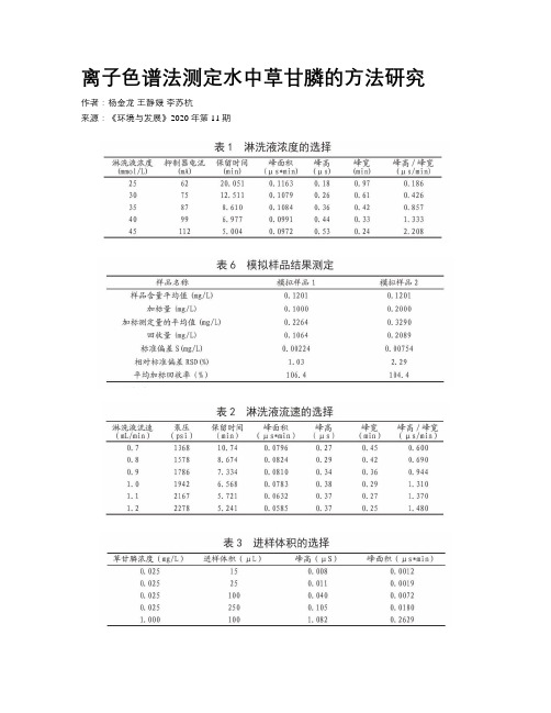 离子色谱法测定水中草甘膦的方法研究