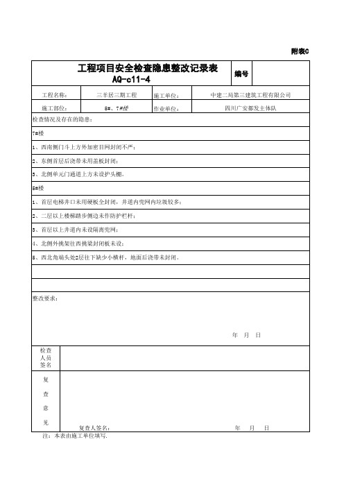 工程项目安全检查隐患整改记录表