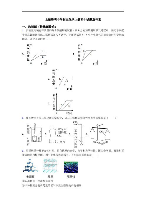 上海培明中学初三化学上册期中试题及答案