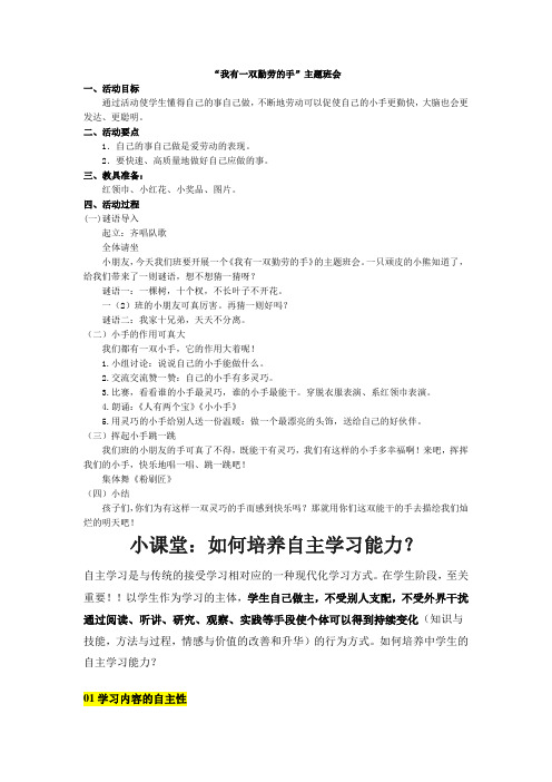 “我有一双勤劳的手”主题班会10