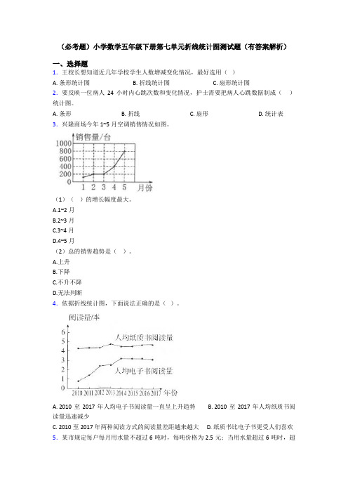 (必考题)小学数学五年级下册第七单元折线统计图测试题(有答案解析)