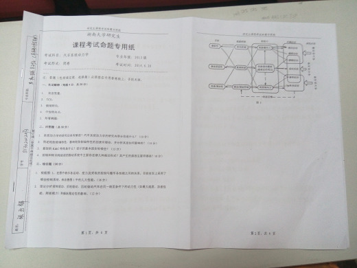 湖南大学2013年汽车系统动力学研究生考试试卷和答案