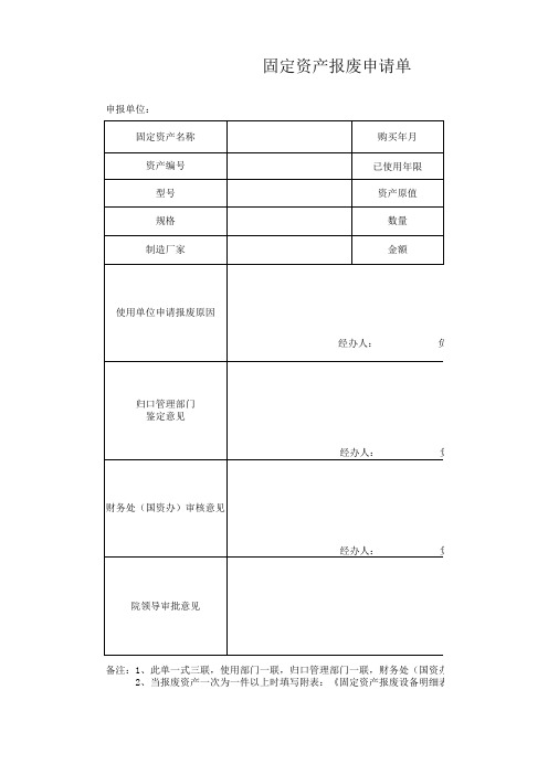 固定资产报废申请单模板