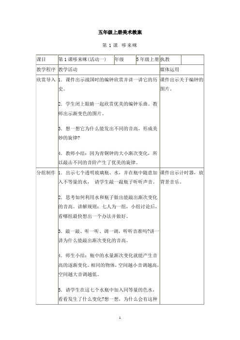 湖南美术出版社五年级上册美术打印版模板