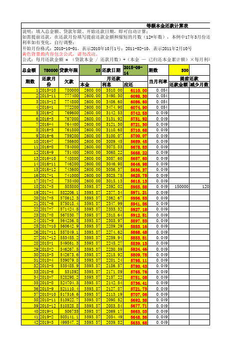 等额本金房贷还款(提前还款)计算器