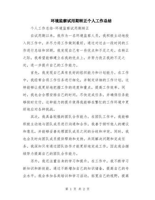 环境监察试用期转正个人工作总结