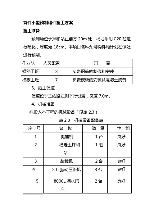 首件小型预制构件施工方案