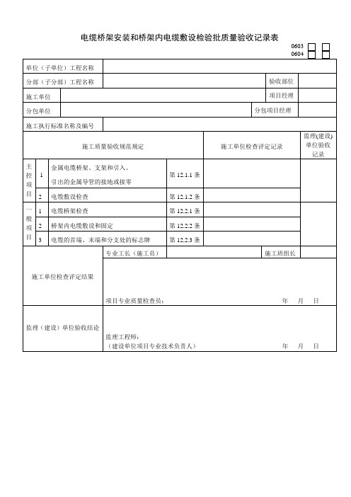 电缆桥架安装和桥架内电缆敷设检验批质量验收记录表