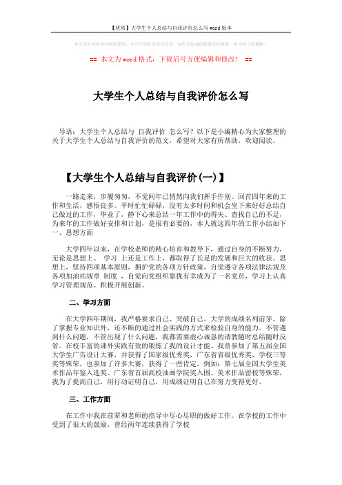 【优质】大学生个人总结与自我评价怎么写word版本 (2页)