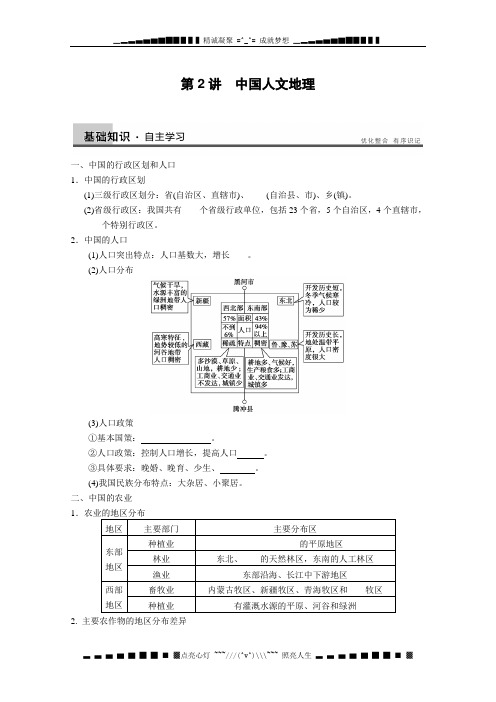 高考地理一轮复习讲义：区域地理第二单元 第2讲《中国人文地理》教案 鲁教版