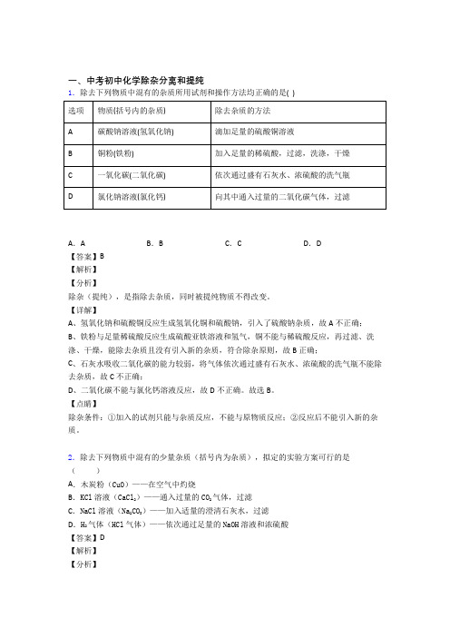 中考化学易错题精选-分离和提纯除杂练习题附答案解析