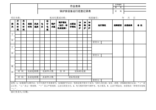 锅炉房设备运行巡查记录表