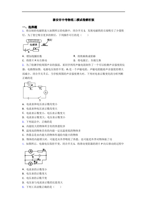 泰安市中考物理二模试卷解析版