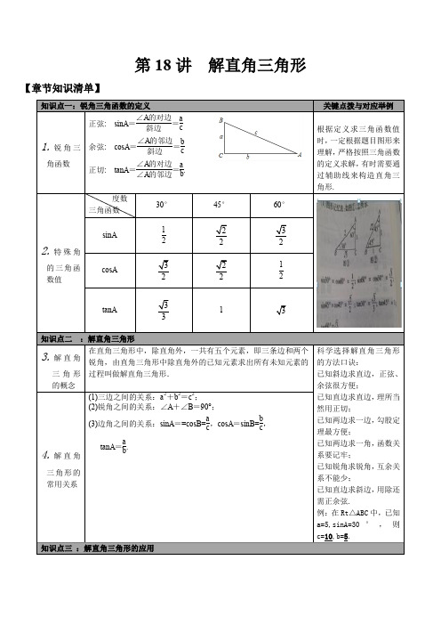 中考导练讲义第18讲解直角三角形