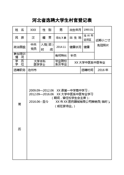 河北选聘大学生村官登记表