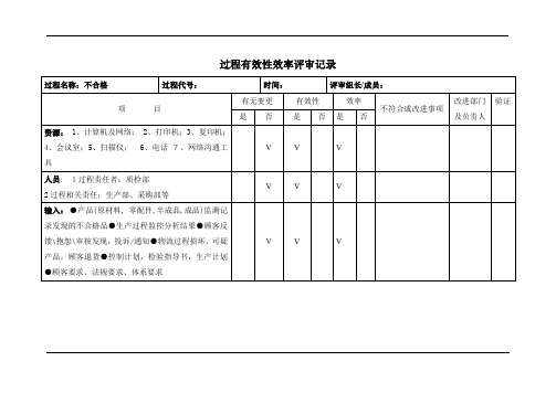 不合格过程有效性效率评审记录表