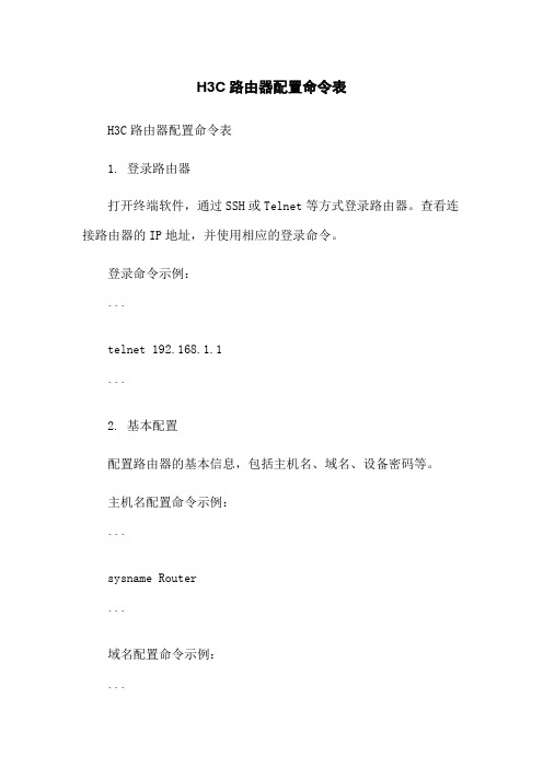 H3C路由器配置命令表